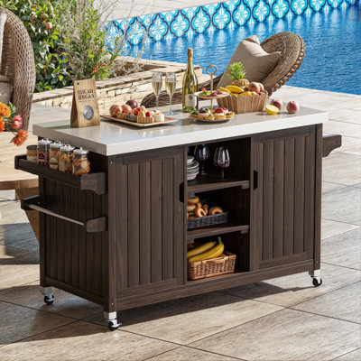 Keter Unity XL Outdoor Kitchen Rolling Bar Cart with Storage Cabinet Brown Reviews Wayfair